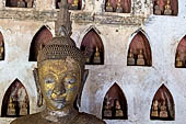 Vientiane, Laos - Wat Si Saket, The gallery around the sim houses thousands of Buddha statues in various mudras, dating  from the 16th century. 